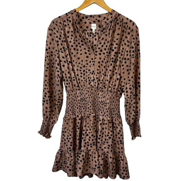 La Vie Rebecca Taylor Long Sleeve Cherise Mini Dress. Size M Brown Black - Picture 2 of 16